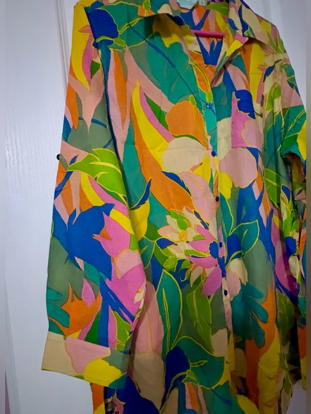 Vibrant Multicolor Floral Swim Coverup Shirt - Picture 5 of 5